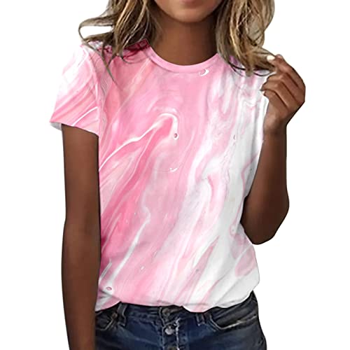 CGGMVCG Grafik-T-Shirts für Frauen, Vintage, Damen, Frühling, Sommer, Marmor, Bedruckt, kurzärmelig, Rundhalsausschnitt, T-Shirts für Damen, modisch, Pink, Groß