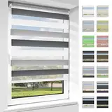 OUBO Doppelrollo Weiß-Grau-Anthrazit 40 x 150 cm (BxH) Duo Rollo ohne Bohren Fenster Wandmontage 40 cm Breite