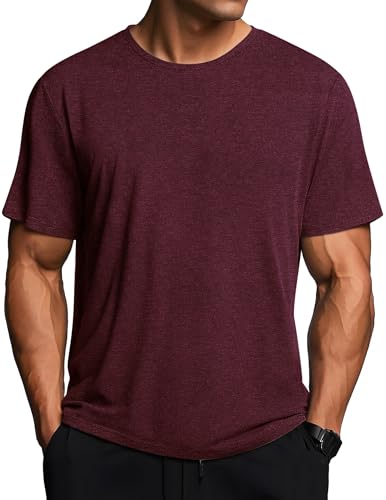 Weardear Herren Sport Tshirts Athletic Funktionsshirt Stretch Workout Laufshirt Schnelltrocknend Fitness Tshirt Frühling Wandern Trekking Sportswear Tiefrot L