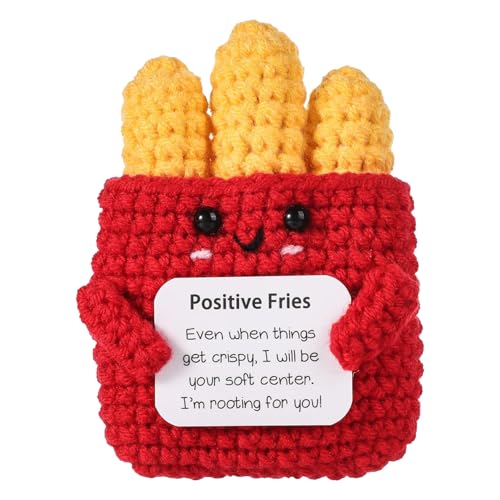 Lustige Positive Kartoffel-Pommes Geschenke,Handgemachte Emotionale Unterstützung Strickpuppe mit Frontkarte,Inspirierende Sorgenpuppe,Pocket Hug Pommes Frites,Motivationsgeschenk für Kinder,Freunde