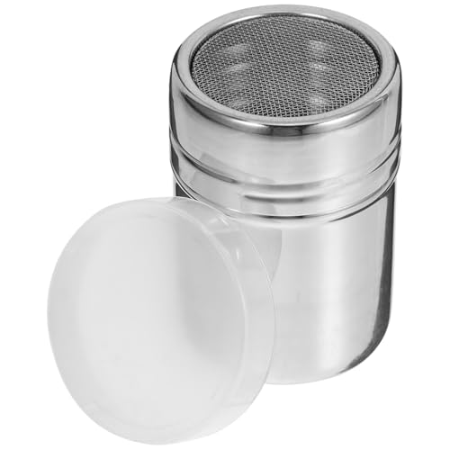 SOLUSTRE Puderzuckerstreuer mit Deckel Feinmaschiger Edelstahlstreuer Puderzuckersieb Baggerstreuer für Pfeffer Kaffeemehl 5 X 7 Cm Silberfarben