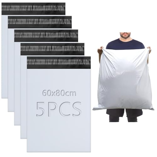 XRXYMQ 5 Stück Versandtüten Groß Versandtaschen Groß 60x80 cm Versandbeutel Groß Selbstklebend Blickdicht Shipping Bags Groß Kleidung Versandtasche Groß für Kleidung Versand Textilien Warensendung