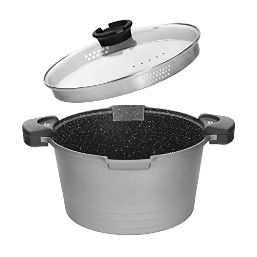 ROSSETTO Nudeltopf Topf 28 cm mit Sieb Deckel Spaghettitopf Pastatopf 8 Liter, Aluguss, Antihaftbeschichtung, für Alle Herdarten Induktion geeignet, mit verriegelten Griffen
