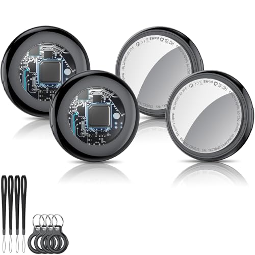 Smart Air Tracker Tag, Schlüsselfinde Kompatibel mit Apple Wo ist? APP (iOS NUR, Android Not Supported), Bluetooth Tracker für Gepäck/Taschen/Koffer, Austauschbarer Schwarz (4 Pack)