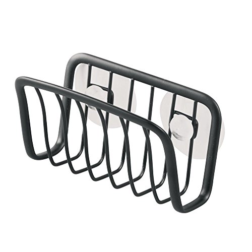 iDesign Schwammhalter mit Saugnäpfen, kleiner Spülbecken Organizer aus Metall für Schwamm und Topfkratzer, praktischer Helfer bei der Küchenorganisation, mattschwarz