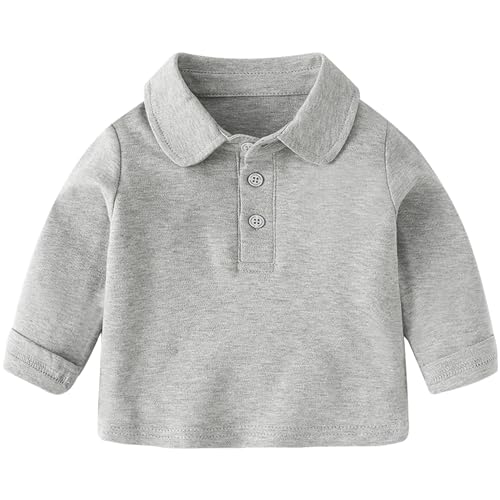 Baby Kleinkind Poloshirt Basic Langarmshirt Casual Jungen Mädchen Polo T-Shirt Kinder Button Down Umlegekragen Atmungsaktiv Solide Oberteile, Grau 100