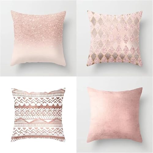 Kissenbezug 40x40 4er Set Kissenbezüge Rosa Sofakissen Dekokissen Modern Outdoor Kissen Geometrie Dekokissen Quadratisch Sofakissen Zierkissenbezug Kissenhüllen für Deko Wohnzimmer 40x40cm D-287