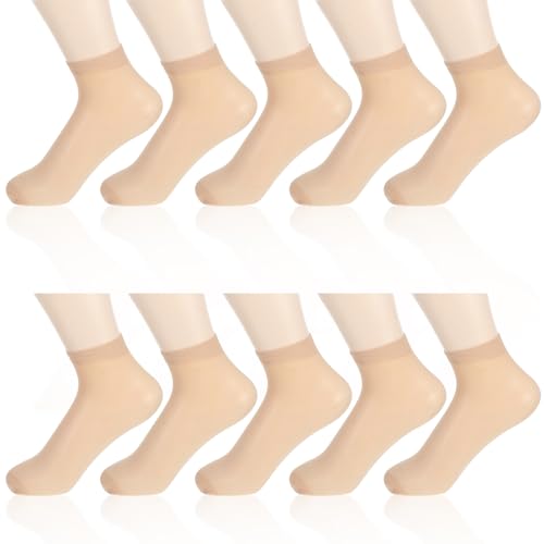 COMNICO Kurze Seidenstrümpfe 10 Paar Durchsichtig Modisch Kristallseide Nylonspitze Ultradünn Knöchelhoch Netzsocken (Hautfarbe)
