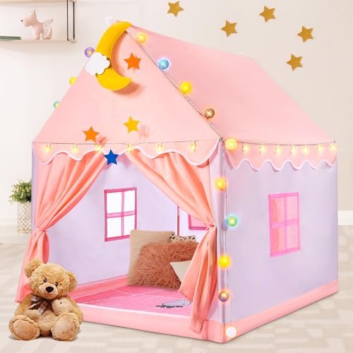 Kinder-Spielzelt: Zelt für Kleinkinder Mädchen mit Matte/Sternenlichtern, Zelt für Kinder Indoor-Spielhaus, Prinzessinenzelt für Mädchen Spielzeuggeschenke für 3 4 5 6 7 Jahre alte Mädchen
