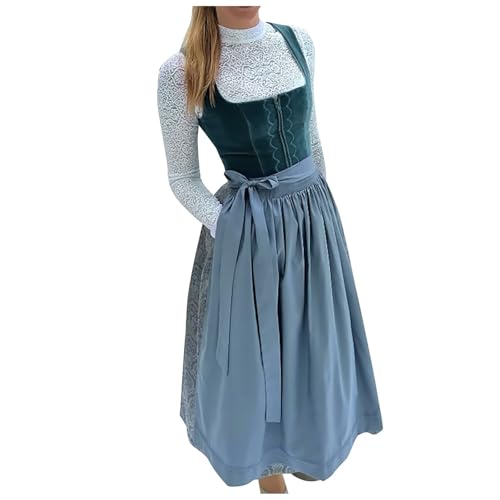 Generisch Dirndl Damen Midi Trachtenkleid Trachtenmode Trachtenrock Damen Elegant Samt Dirndlkleid inkl. Dirndlbluse Dirndlschürze 3 Teilig Dirndl für Oktoberfest Besondere Anlässe (Navy #1, S)