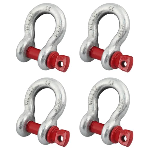 Jortmrd 4 Stück 3/8" Schäkel, 1,0t Hochfeste U-Schekel Geschweift mit Gewindebolzen - | Feuerverzinkter Stahl | - Für Camping, Klettern, Transport, Umlenkrollen & Lastenheben (4 Pcs, WLL: 1,0t)