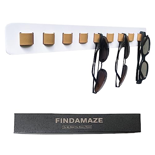 FINDAMAZE Brillenaufbewahrung mehrere Brillen, Brillenhalter Wand, Brillenständer/Sonnenbrillen Organizer Holz zum Aufhängen der Brille, Brillen-Display, Weiß