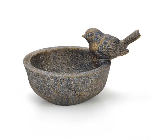 Bubble Store Kleine Vogeltränke mit Deko-Vogel, Halbschale in Messing-Optik, für Wasser oder Vogelfutter, Vol. max. 125 ml, Ø ca. 11,2 cm