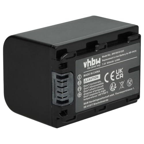 vhbw Akku Ersatz für Sony NP-FH100, NP-FH40, NP-FH50, NP-FH70 für Videokamera Camcorder (950mAh, 7,2V, Li-Ion) mit Infochip