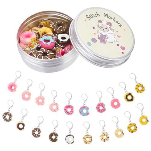 PLIGREAT 20 Stück Niedliche Süßigkeiten Farben Donut-Charms Häkel-Maschen-Markierer-Set Stricken Verriegelungsmarkierungen DIY-Ohrringe Armband Halskette Handwerk Donut-Anhänger Schmuck