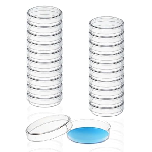 Plookyoe 30 Stück 60 x 15 mm Kunststoff mit Deckel, tiefenreinigende, sterile Teller, sterile Teller für Wissenschaft