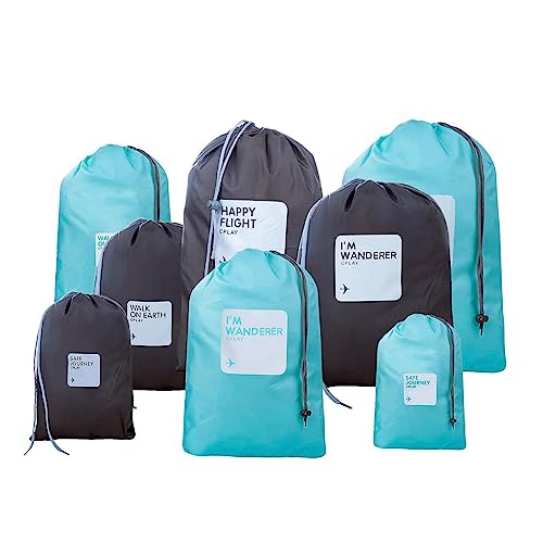 8 Stück Wasserdichte Beutel Kordelzug,Aufbewahrungsbeutel aus Nylon mit Kordelzug,Aufbewahrungstaschen,Kordelzugbeute,für Sport, Fitnessstudio, Reisen, Schwimmen, Strand(XS、S、M、L)