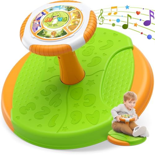 HYES Dinosaurier Drehstuhl für Kinder, Sit and Spin Karussell Spielzeug, 360° Spun Stuhl mit LED-Lichtern und Musik, Drehkarussell, Sensory Spielzeug Geschenk für Jungen Mädchen Alter 2-4