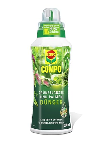Compo Grünpflanzen- und Palmendünger für alle Zimmer-, Balkon- und Terrassenpflanzen, Spezial-Flüssigdünger mit extra Kalium und Eisen, 500 ml, Grünpflanzendünger