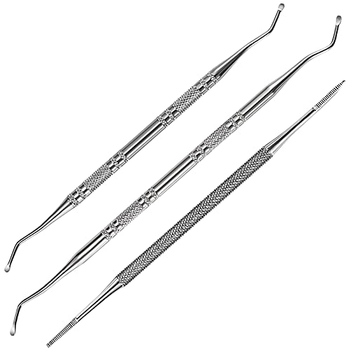 Nagelfeile Eckenheber Doppelseitige Nagelheber Werkzeug Edelstahl Professionelle Set mit Gerade Gebogen Enden für Maniküre Pediküre Podologen Multifunktional 3 Stück