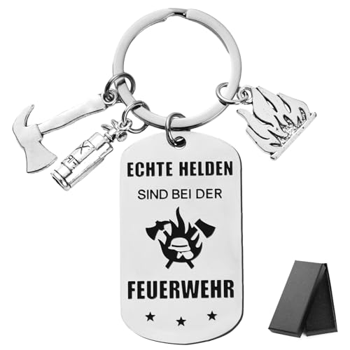 MEJOSER Feuerwehr Geschenke Schlüsselanhänger Feuerwehrmann Geschenk für Männer Jugendfeuerwehr Anhänger Glücksbringer Inkl. Box Geburtstag Weihnachten