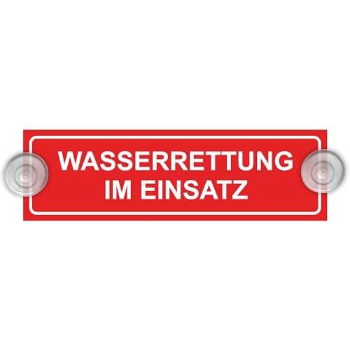 Indigos UG - Schild Wasserrettung im Einsatz - 20 x 6 cm - Saugnapfschild - Aluverbund - Innenbefestigung für Ihr Auto - UV-Beständig - Einsatzschild