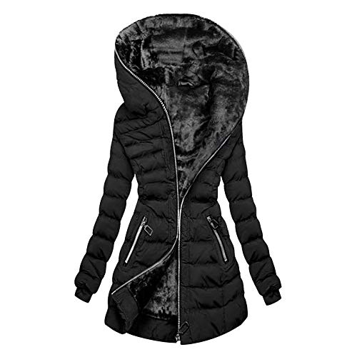 Awrvia Steppjacke Damen Winter Warmer Winterjacke Lang Baumwolle Pufferjacke mit Kapuze Wintermantel Gefüttert Fleece Daunenjacke Slim Fit Fleecejacke Einfarbiges Mode Mantel Outdoor Trachtenjacke
