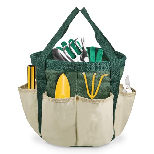 Garten Werkzeugtasche, Gartentasche mit 6 Taschen für Utensilien, 7.5"x8" Gartengerätetasche, Aufbewahrungstasche für Gartengeräte, Oxford Stoff Garten Tragetasche für Gärtnerinnen und Gärtner