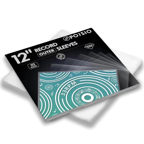 POJSIO 12 Zoll LP Schallplatten Hüllen Aussenhüllen - 50 Stück Vinyl LP Hüllen Außenhüllen (32.5 x 32.5 cm) | Transparent Polypropylen Vinyl Schutzhüllen für Single & Doppel LPs,12.75" x 12.75" Sleeve