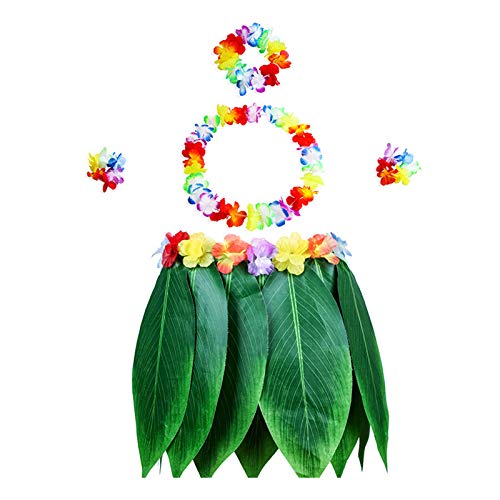 Hawaiikette Gras Röcke Hawaiian Halskette Girlande Blatt Hula Rock und Hawaiian Leis Set Grass Rock künstlichen Hibiskusblüten für Beachparty Hawaiiparty Mottoparty Karneval Strandtanzparty 5 PCS