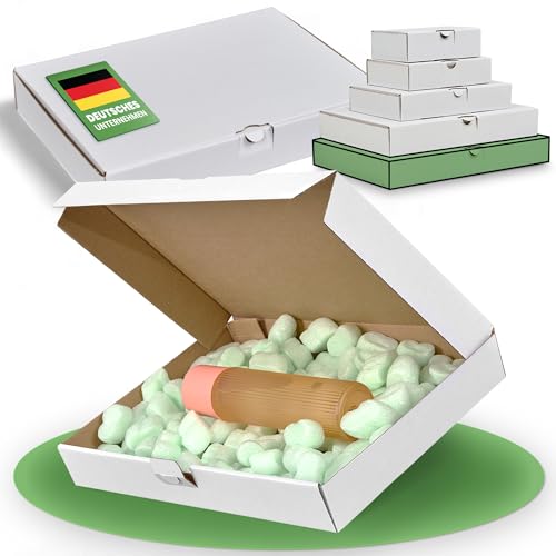 smiley pack 25 Maxibriefkartons 350 x 250 x 50 mm weiss (25 Stück) DIN A4+ Maxibrief Versandkarton für DHL DPD GLS Hermes Warensendung Büchersendung mit Steckverschluss