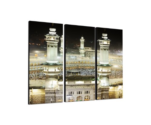 Islamischer Gebetsplatz 3x40x90cm dreiteiliges Wandbild auf Leinwand und Keilrahmen fertig zum aufhängen - Unsere Bilder auf Leinwand bestechen durch ihre ungewöhnlichen Formate und den extrem detaillierten Druck aus bis zu 100 Megapixel hoch aufgelösten 