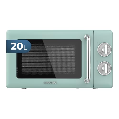 Cecotec Mikrowelle Proclean 3010 Retro Grün Mechanische, 20 l, 700 W, 6 Stufen, Timer bis zu 30 Minuten, Auftaumodus, Vintage-Design in Grün, Stahl-Finish