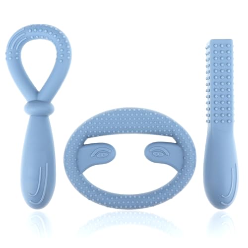 Sensory Silikon Kauen Werkzeuge für ADHS, Zahnen, Autismus - 3er Pack - Nägel kauen stop - Kauschlauch Logopädie (LichtHimmelblau)