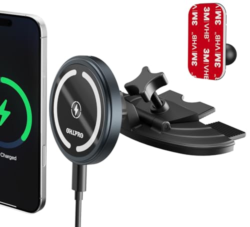 OHLPRO Magsafe Autohalterung mit Ladefunktion für iPhone 16, 15W Schnellladen CD Schacht Magsafe Auto Ladegerät mit 3M Klebepad, Magnetische Halterung Kompatibel mit iPhone 16/15/14/13 Pro Max