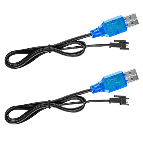 Tosiicop 3.7V Lipo Battery Ladegerät - SM-2P Stecker Ladekabel Universal Rechargeable Li-ion Akku Charger mit USB Kabel für RC Auto RC Drone Ferngesteuertes Spielzeugauto Stunt Truck Boot 2 stück