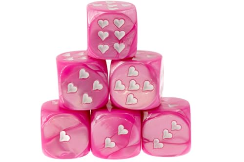 WeLoveDice - Würfel rosa mit weissen Herzen - Made in Germany - 6 Stück