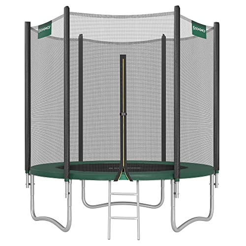 SONGMICS Trampolin Outdoor Ø 183 cm, Gartentrampolin für Kinder mit Sicherheitsnetz, Randabdeckung, Leiter, 180 cm hohe gerade Stangen, Stahl-Rahmen, schwarz-grün STR061C01
