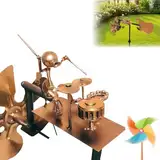 Dandin Handmade Metal Drummer Windmill, 70cm Schlagzeuger Windmühle, Schlagzeuger Windrad Garten, Gartenstecker Sculpture Windmühle, Percussionistische Figuren Windspinner für Gartendeko