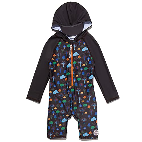 Mazuliso Junge Baby Badeanzug Mit Kapuze Druckknopf unten Lange Ärmel UPF50+ mit Reißverschluss(Baum,92-98 cm)