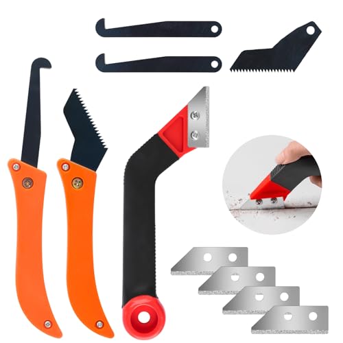 JIANGZHIB 10 Stück Fugenkratzer Fliesen, Praktischer Fliesenfugen Entfernen, Fugenentferner Werkzeug, Abgewinkelter Fugenreiniger mit 7 Ersatzklingen für Fliesenreinigung, Reinigung Badezimmer, Küche
