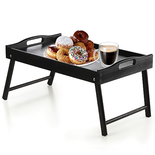KADAX Betttisch, Frühstückstablett aus Kiefernholz, 19x30x50cm Serviertablett, klappbares Bett-Tablett, Essenstablett für Frühstück im Bett, Beistelltisch (Schwarz)