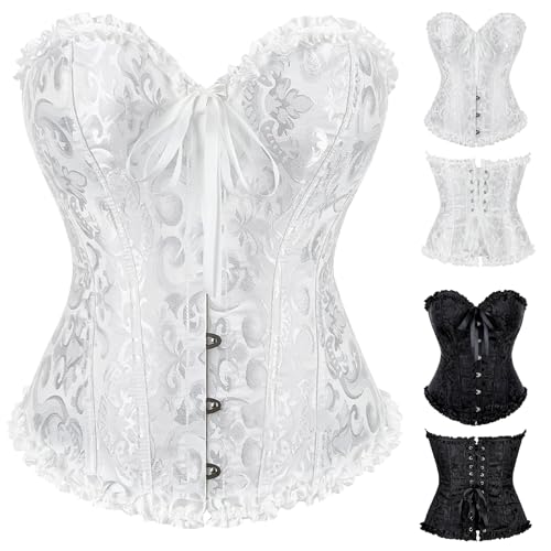 Shyllin Damen Vollbrust Corsage Korsett Top, Vollbruste Corsage Korsett Top (DE/NL/SE/PL, Alphanumerisch, XL, XXL, Regular, Regular, White)