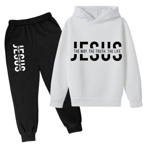 Generisch 2025 Bedruckter Langarmanzug mit Kapuze für Kinder Baby Kleidung Neugeborene Junge (White, 9-10 Years)