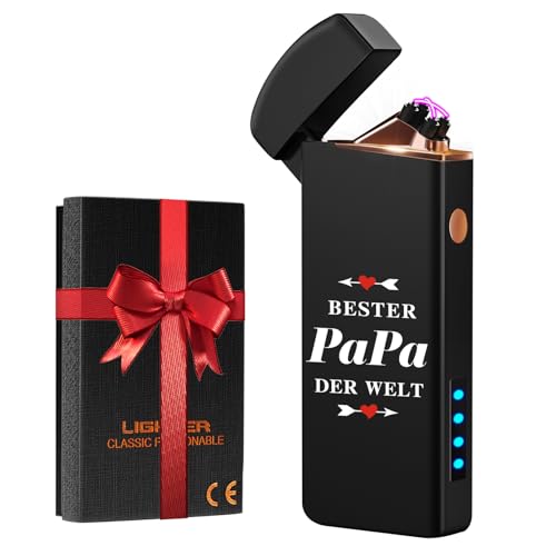 Coquimbo Vatertagsgeschenk für Papa Opa Feuerzeug Elektrisch, Geschenk Vatertag, Lichtbogen Feuerzeug Sturmfeuerzeug USB Aufladbar mit Batterieanzeige, Papa Geschenk zum Vatertag