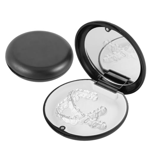 Bewudy Zahnspangendose, Spangendose mit Magnetische Schnalle Gebissdose Zahnspange Aufbewahrung Zahnspangenbox Prothesenbox Zahnschiene Box für Prothesen Aufbissschiene Knirscherschiene(Schwarz)