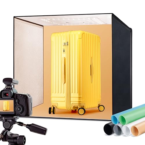 RALENO Fotobox 60x60 cm Lichtbox Faltbare Fotostudio Set für Produktfotografie mit Einstellbarem Licht LED (65 W,5500 K, 97 CRI) inkl. 6 Wasserdichten PVC Produktfotografie Hintergründe