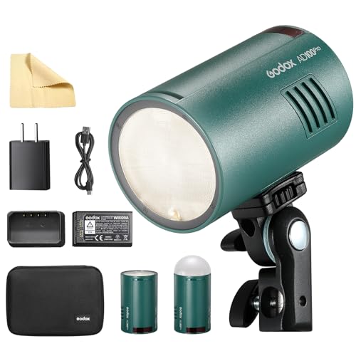GODOX AD100Pro Kit Strobe Light Photography,100Ws 2.4G Wireless HSS 1/8000s Outdoor Flash Light, tfür die Kamera, Blitz, Modellierleuchte + Dome-Diffusor(Grün)