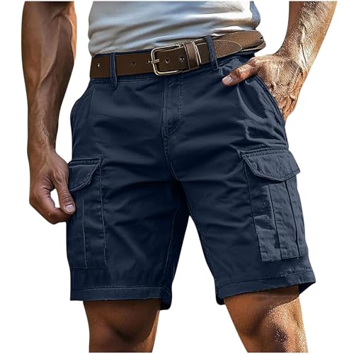 Cargoshorts Herren Kurze Hosen mit Reißverschluss und Knopf Mehrere Taschen Männer Einfarbig Sommer Shorts Klassische geschnittene Sportshorts Outdoorhose
