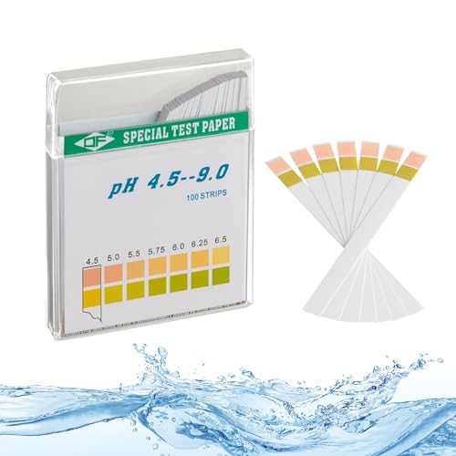 ECENCE pH Teststreifen 100 Stck., Lackmus Testpapier, Messbereich 4,5-9, Indikator, Säuretest für verschiedene Flüssigkeiten (z. B. Aquarien, Trink-Wasser, Speichel, Urin)